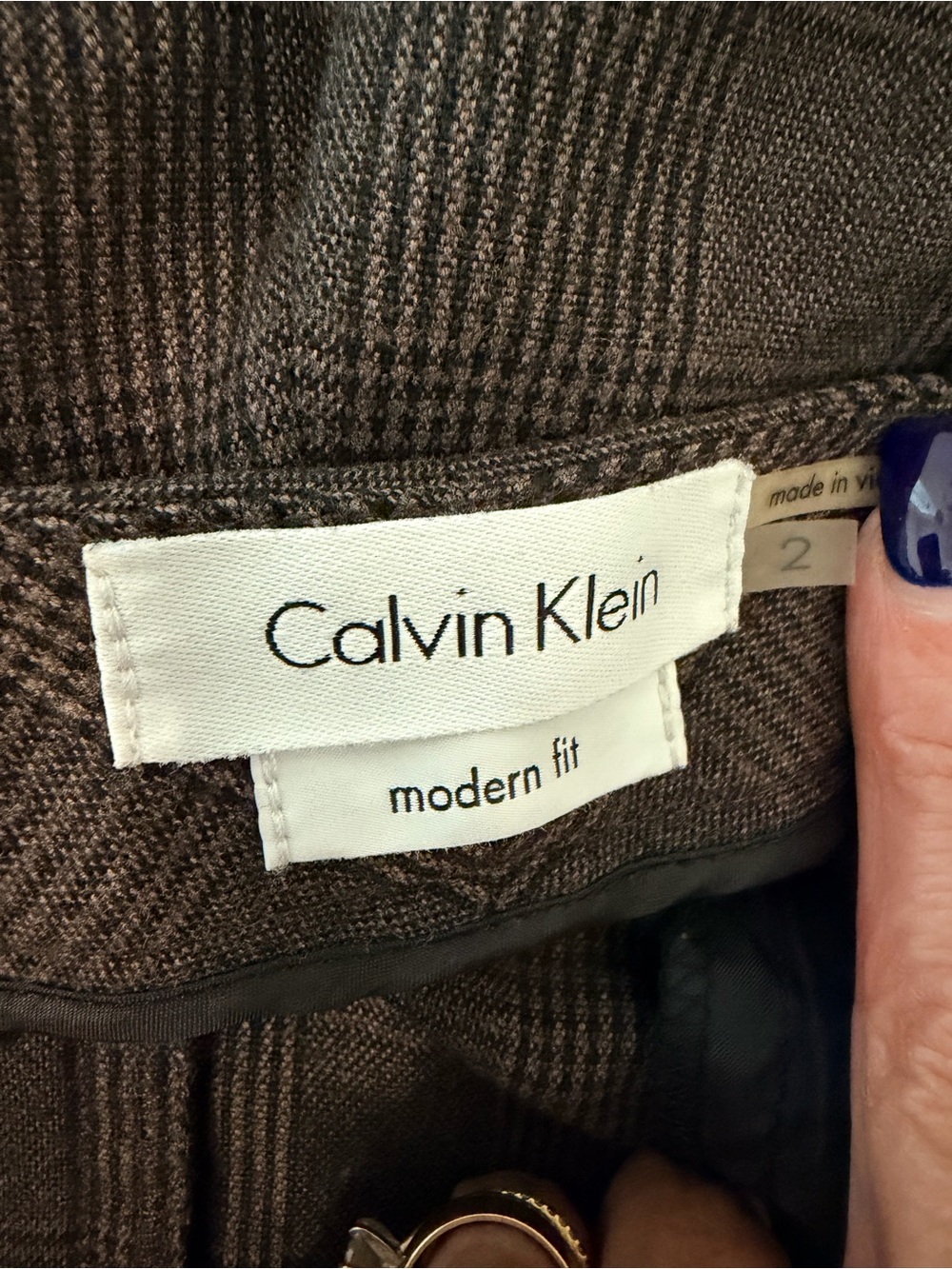 Calvin Klein Modern Fit Brown Plaid Trousers - Picture 5 of 6